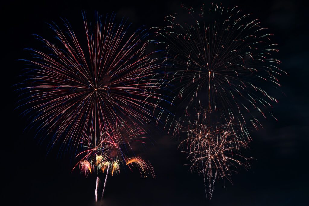Colourful fireworks display at night
